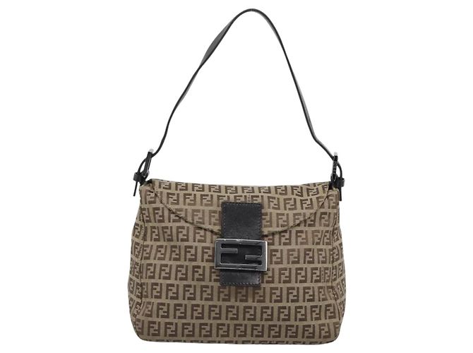 FENDI Zucchino Canvas Mamma Baguette Bag Beige Silver 8BR004 - vista 2