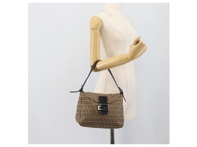 FENDI Zucchino Canvas Mamma Baguette Bag Beige Silver 8BR004 - vista 22