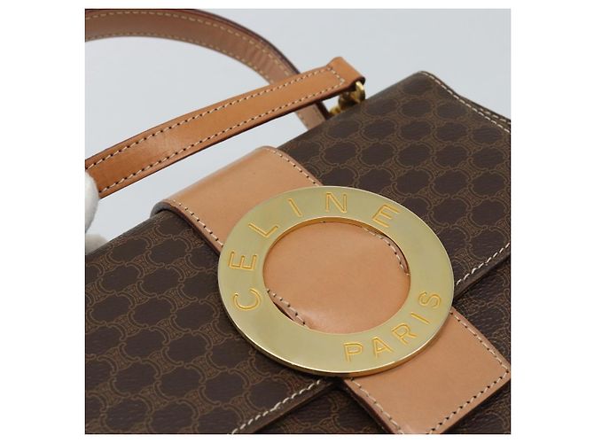 Céline CELINE Macadam Canvas Circle Hand Bag PVC Leather 2way Brown Gold - vista 16