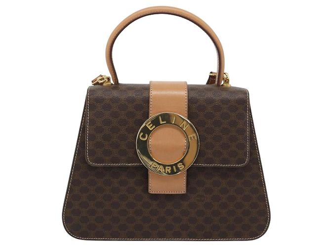 Céline CELINE Macadam Canvas Circle Hand Bag PVC Leather 2way Brown Gold - vista 2
