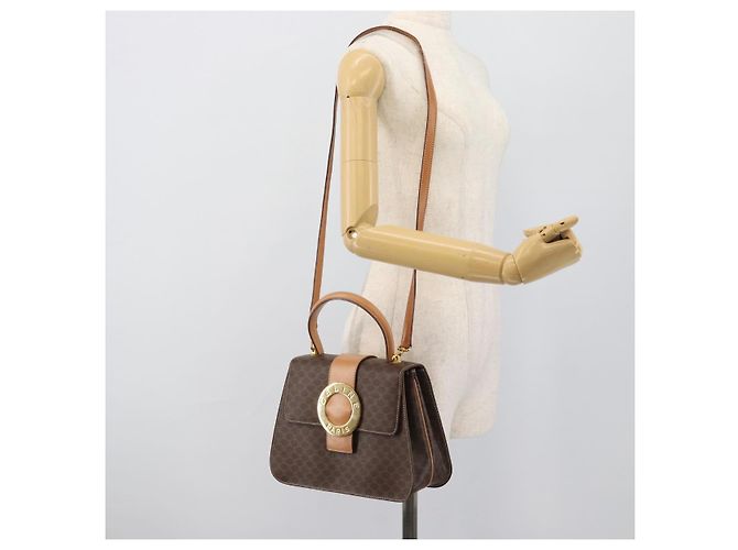 Céline CELINE Macadam Canvas Circle Hand Bag PVC Leather 2way Brown Gold - vista 24