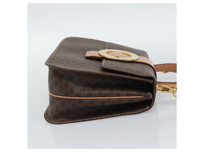 Céline CELINE Macadam Canvas Circle Hand Bag PVC Leather 2way Brown Gold - vista 5