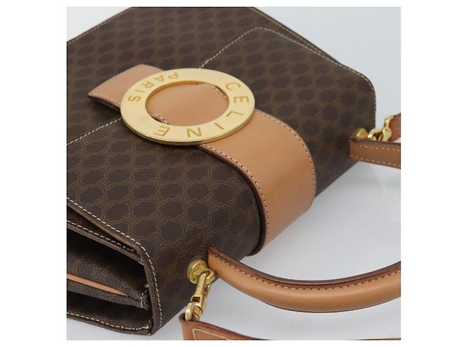 Céline CELINE Macadam Canvas Circle Hand Bag PVC Leather 2way Brown Gold - vista 6