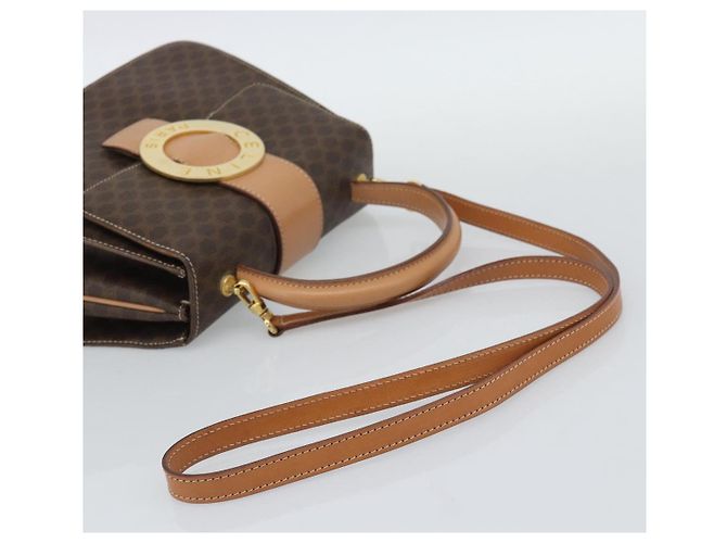 Céline CELINE Macadam Canvas Circle Hand Bag PVC Leather 2way Brown Gold - vista 9
