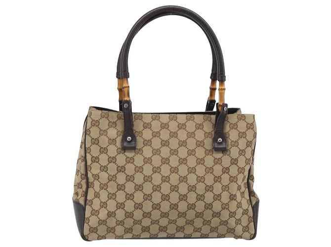 GUCCI GG Canvas Bamboo Hand Bag Beige Silver 112526 - vista 2