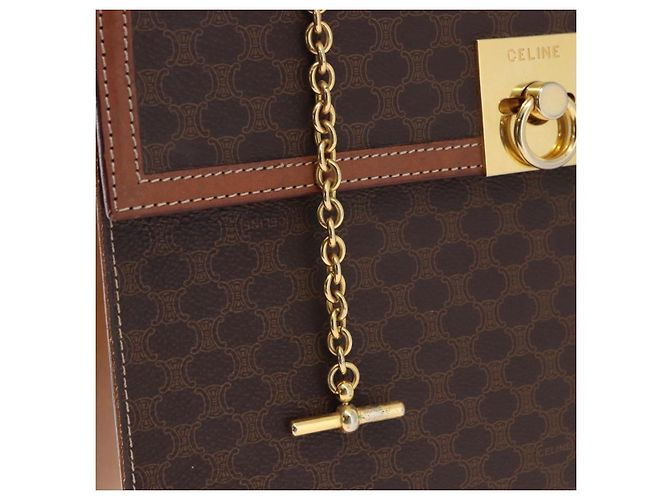 Céline CELINE Macadam Canvas Hand Bag PVC Leather Brown Gold - vista 14