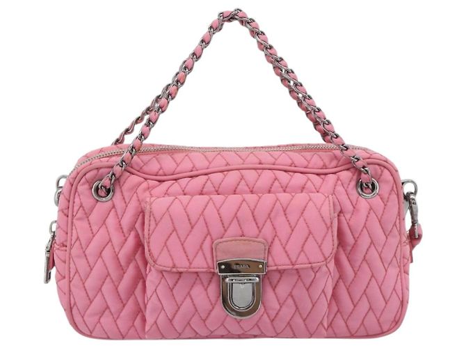PRADA Sac à main à chaîne Nylon 2way Rose Argent - vue 2