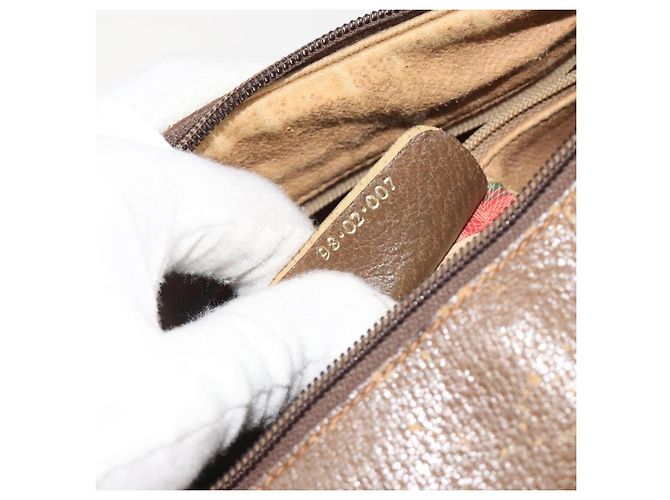 GUCCI GG Supreme Web Sherry Line Hand Bag PVC Beige Gold 98 02 007 - vista 24