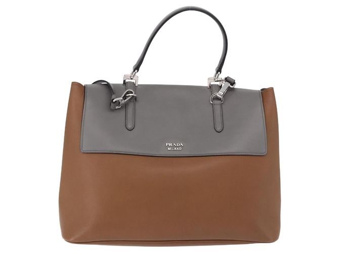 PRADA Hand Bag Leather 2way Brown Silver - vista 2