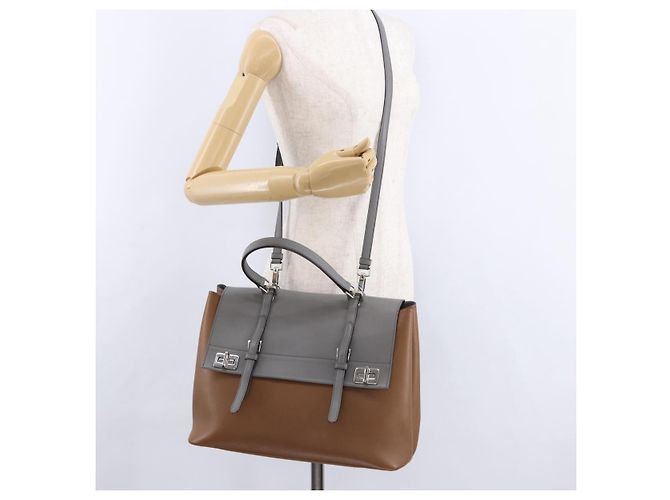 PRADA Hand Bag Leather 2way Brown Silver - vista 28