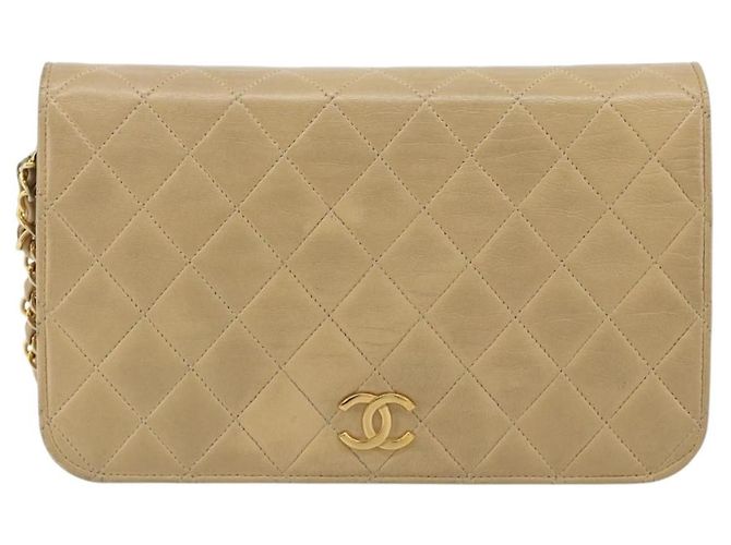 CHANEL Bolso de hombro Matelassé con cadena en piel de cordero beige y CC dorado - vista 2