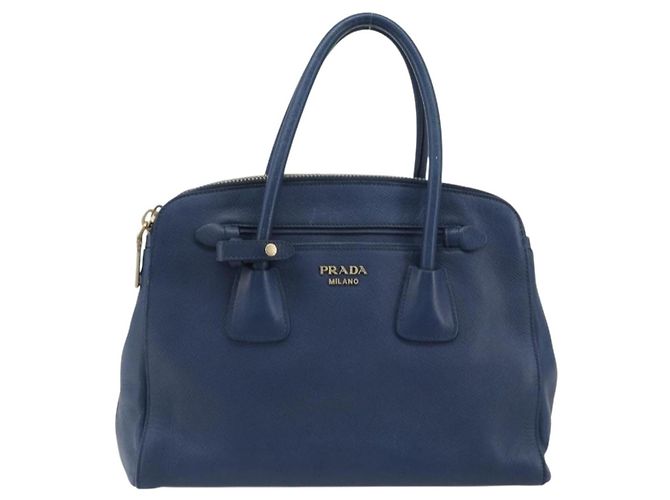 PRADA Handtasche Leder Blau Goldfarben - Ansicht 13