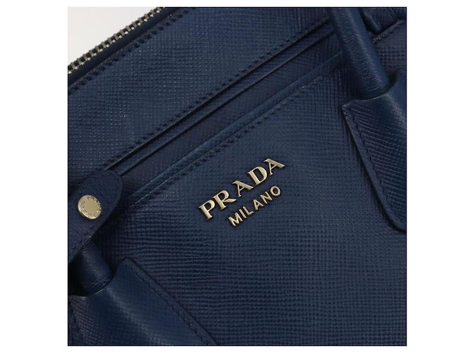 PRADA Handtasche Leder Blau Goldfarben - Ansicht 17