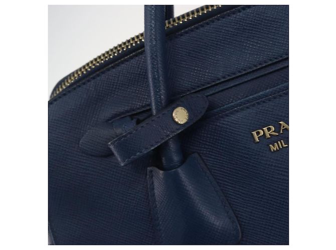 PRADA Handtasche Leder Blau Goldfarben - Ansicht 18