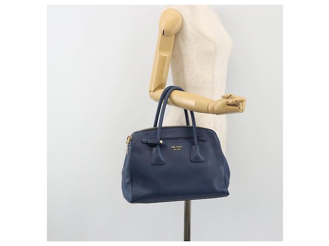 PRADA Handtasche Leder Blau Goldfarben - Ansicht 26