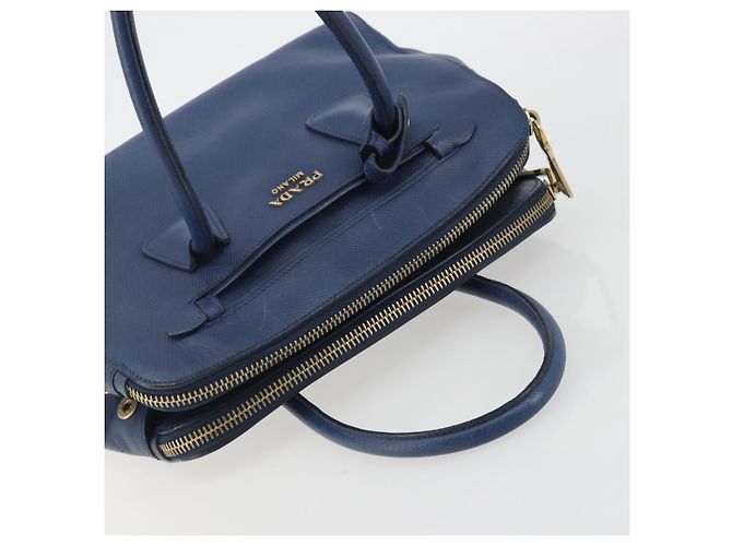 PRADA Handtasche Leder Blau Goldfarben - Ansicht 6