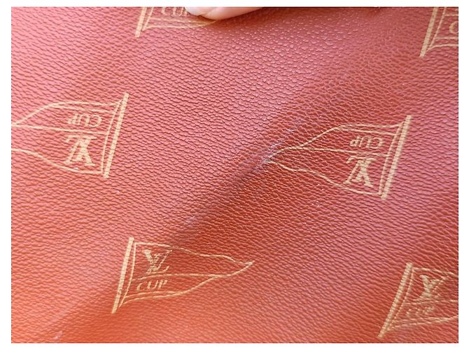 Borsa da viaggio Louis Vuitton America's Cup in tela Monogram marrone e pelle naturale Rosso - vista 5