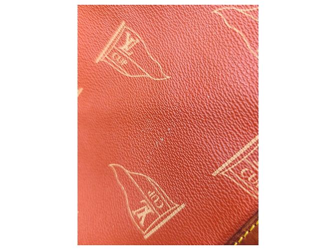 Borsa da viaggio Louis Vuitton America's Cup in tela Monogram marrone e pelle naturale Rosso - vista 6