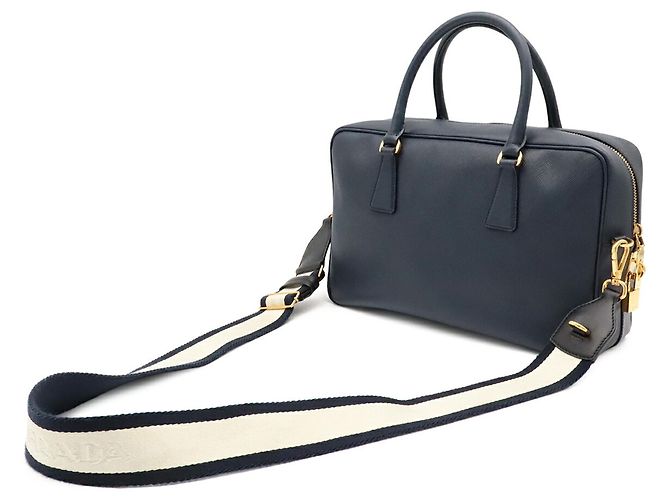 Borsa Prada in pelle Saffiano blu navy - vista 3