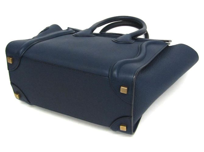 Céline Celine Luggage Micro Shopper 167793 Borsa a mano in pelle da donna Blu navy - vista 2