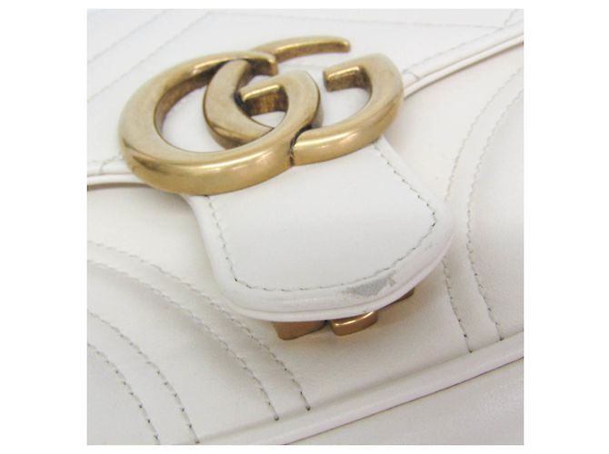 Borsa a tracolla con catena Gucci GG Marmont Bianco - vista 11