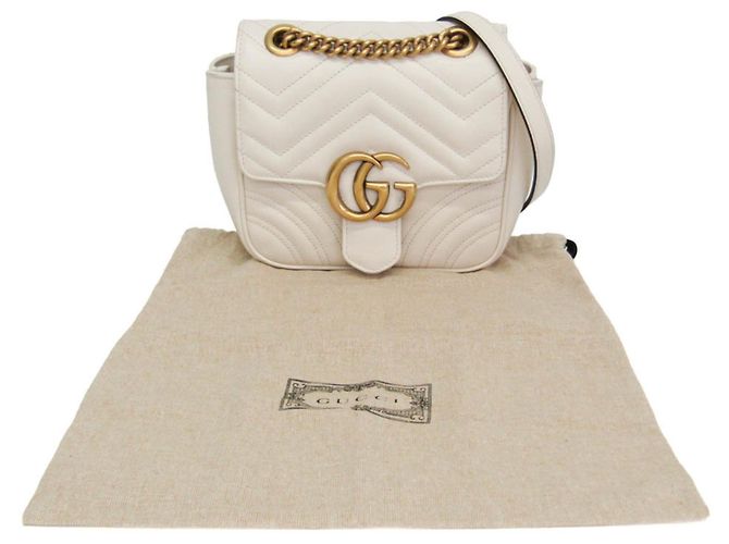 Borsa a tracolla con catena Gucci GG Marmont Bianco - vista 2