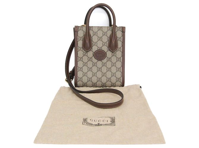 Borsa a mano in pelle Gucci Interlocking G Marrone Beige - vista 2