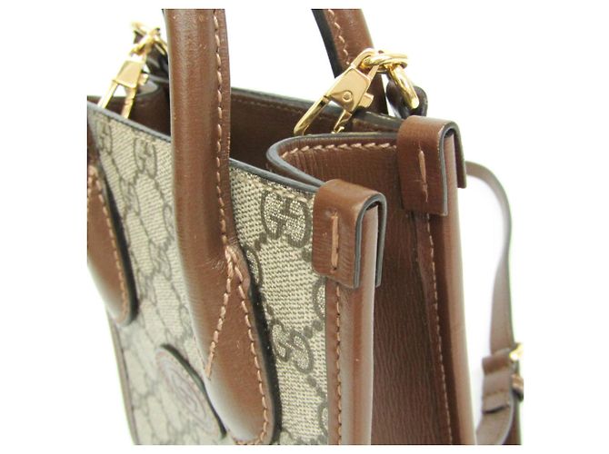 Borsa a mano in pelle Gucci Interlocking G Marrone Beige - vista 7