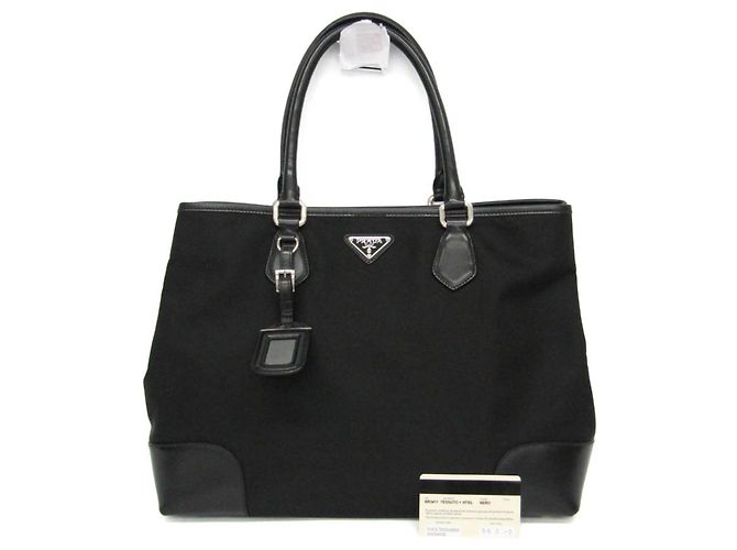 Borsa Tote da donna Prada Tessuto + Vitel BR3411 Nero - vista 2