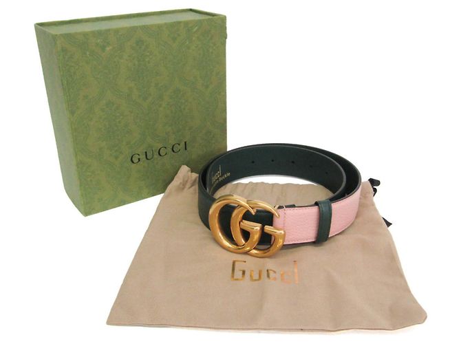 Gucci GG Marmont 80/32 Standard Ledergürtel Pink Grün - Ansicht 2