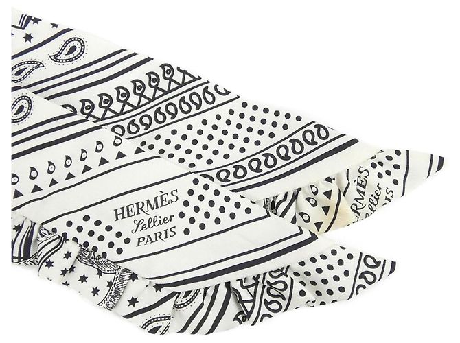 Hermès Hermes EPERON D'OR BANDANA Twilly Frill Scarf Muffler Negro Blanco - vista 2