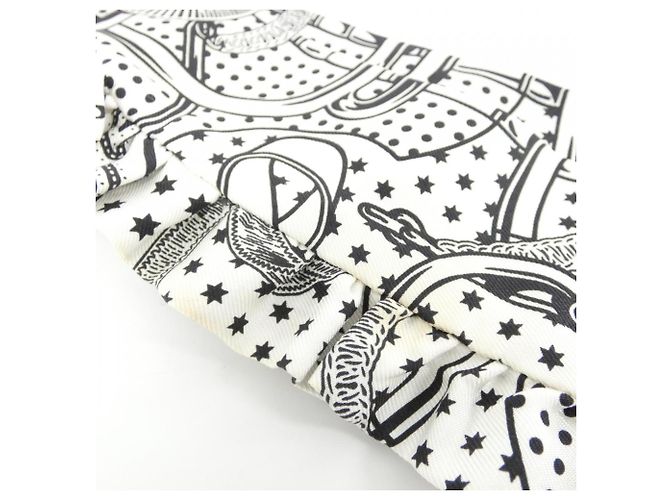 Hermès Hermes EPERON D'OR BANDANA Twilly Frill Scarf Muffler Negro Blanco - vista 4