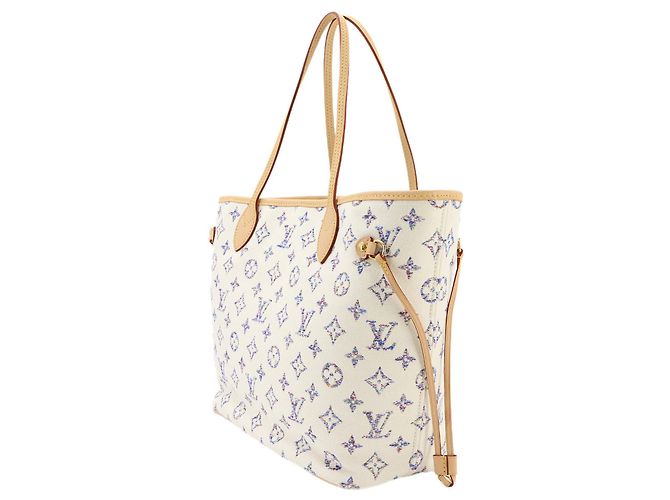 Borsa Tote Louis Vuitton Neverfull MM in jacquard monogram nautico Bianco Multicolore - vista 3
