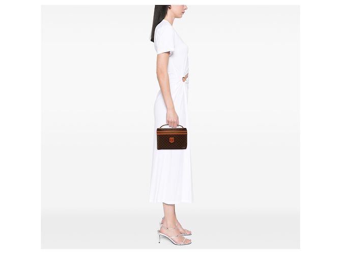 Céline Necessaire Celine Brown Macadam Coated Canvas Marrone - vista 6