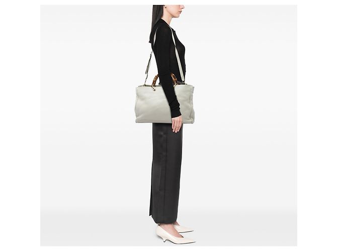 Bamboo Borsa Gucci White Large Shopper in pelle di vitello con bambù Bianco - vista 5