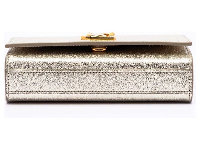 Saint Laurent Gold Small Metallic Calfskin Monogram Kate Crossbody D'oro - vista 3
