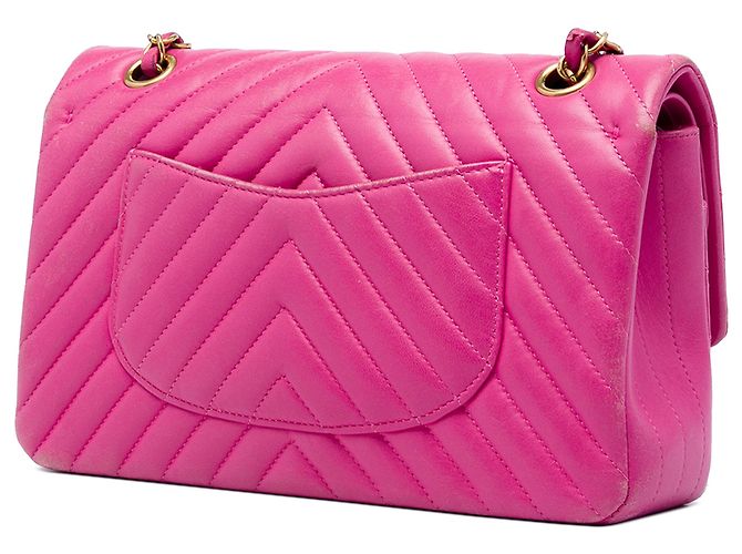 Chanel Pink Medium Classic Chevron Lambskin Double Flap Rosa - vista 2