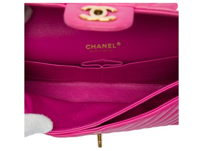 Chanel Pink Medium Classic Chevron Lambskin Double Flap Rosa - vista 4