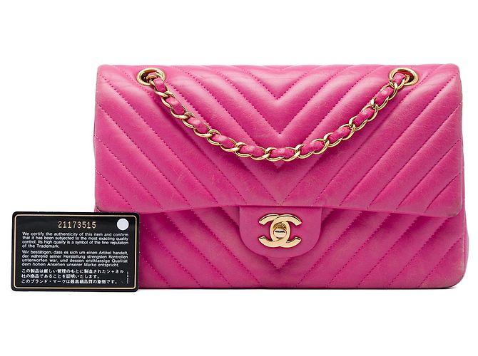 Chanel Pink Medium Classic Chevron Lambskin Double Flap Rosa - vista 6