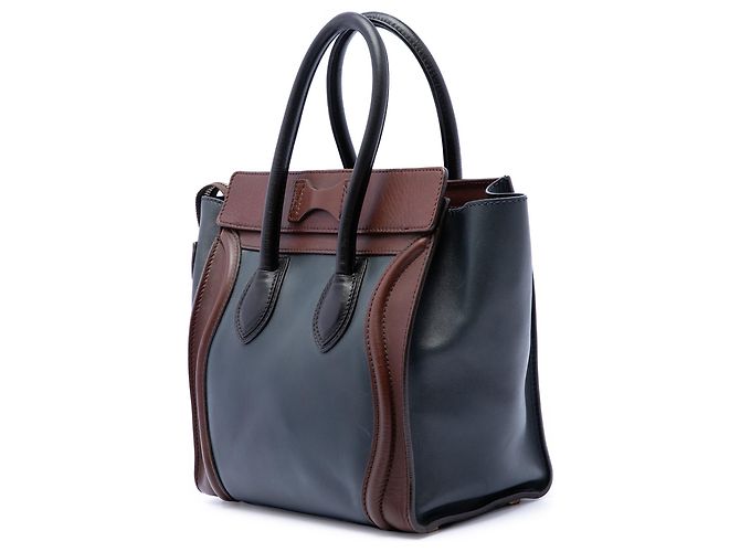 Céline Celine Mini Luggage Tote in pelle tricolore blu Blu navy - vista 2