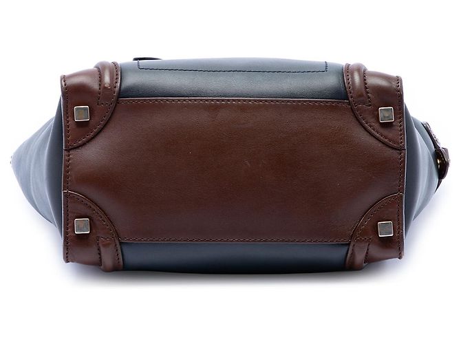 Céline Celine Mini Luggage Tote in pelle tricolore blu Blu navy - vista 3