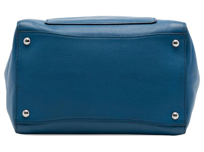 Tote Shopping Bag Prada in pelle di vitello morbida blu con tasca frontale - vista 3