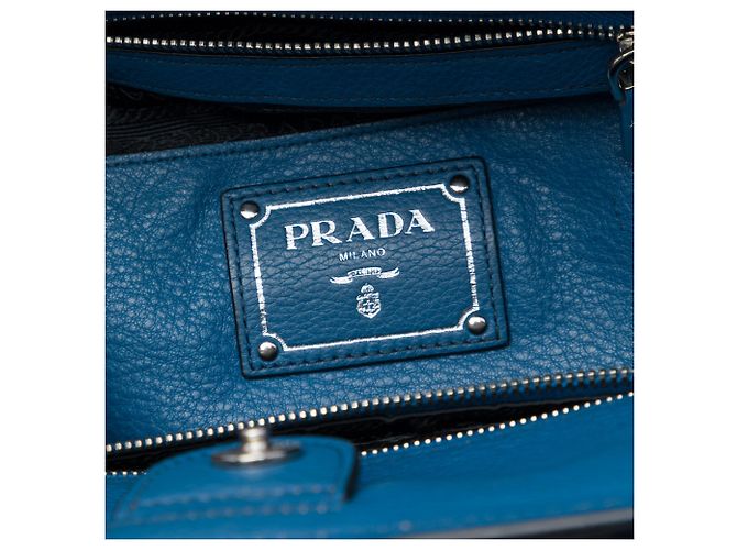Tote Shopping Bag Prada in pelle di vitello morbida blu con tasca frontale - vista 5
