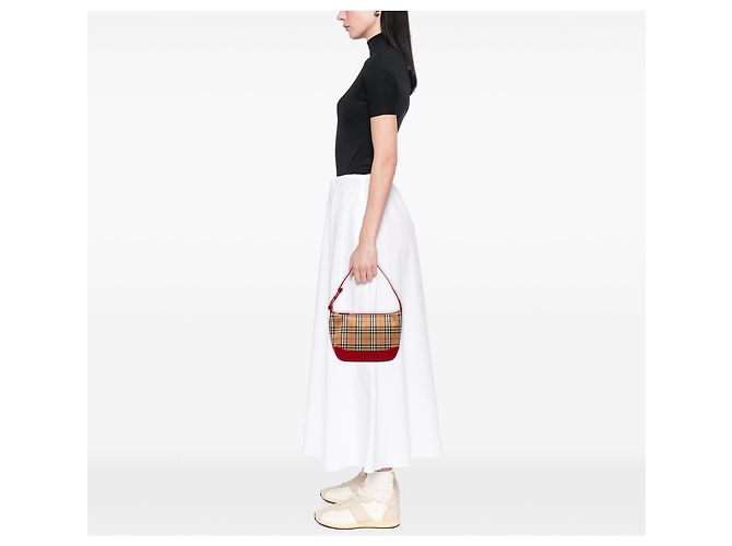 Borsa a tracolla Burberry Beige Haymarket Check Canvas - vista 6