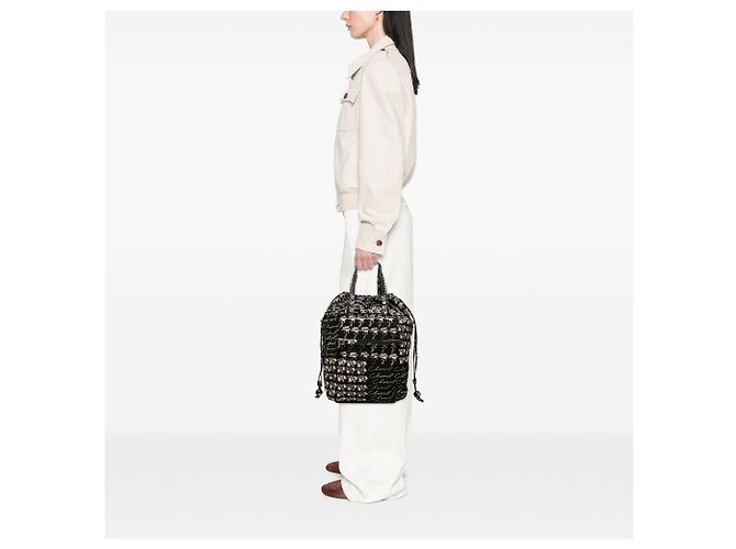 Borsa Tote Chanel Black CC Canvas Grafitti con coulisse Nero - vista 6