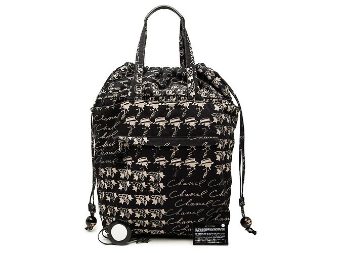 Borsa Tote Chanel Black CC Canvas Grafitti con coulisse Nero - vista 7