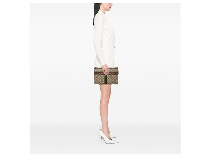 Clutch Gucci Beige GG Supreme Web Ophidia - vista 6