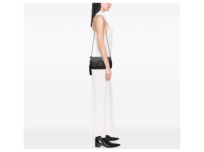Gucci Soho Chain Flap Crossbody in pelle di vitello nera Medium Nero - vista 6