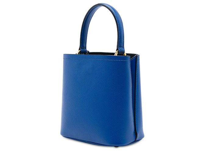 Prada Borsa Satchel Panier Small in Pelle Saffiano Blu - vista 2