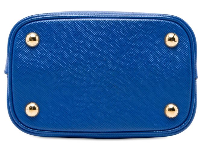 Prada Borsa Satchel Panier Small in Pelle Saffiano Blu - vista 3